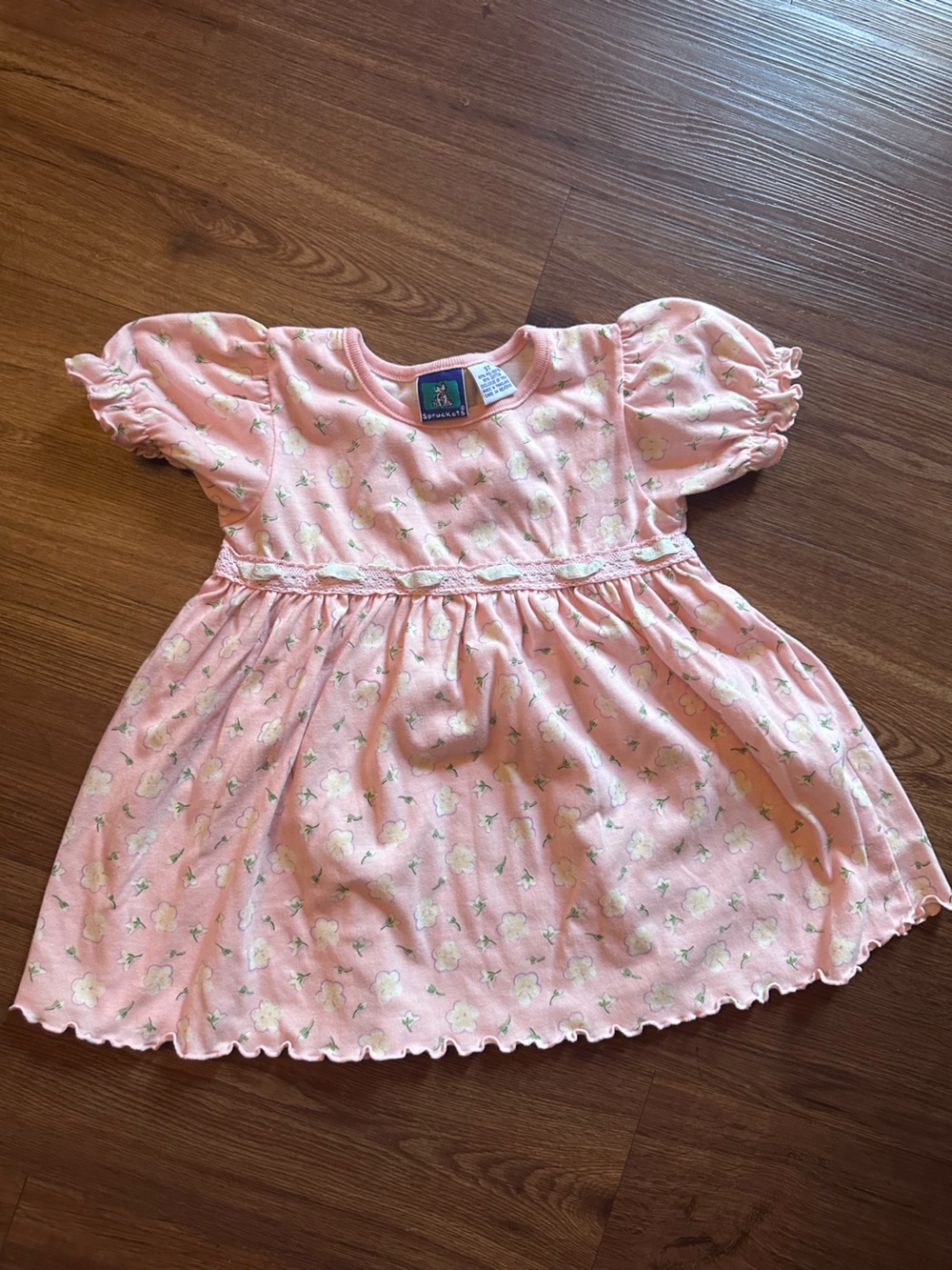 Vintage Pink Floral Short Sleeve Girls' Shirt Dress